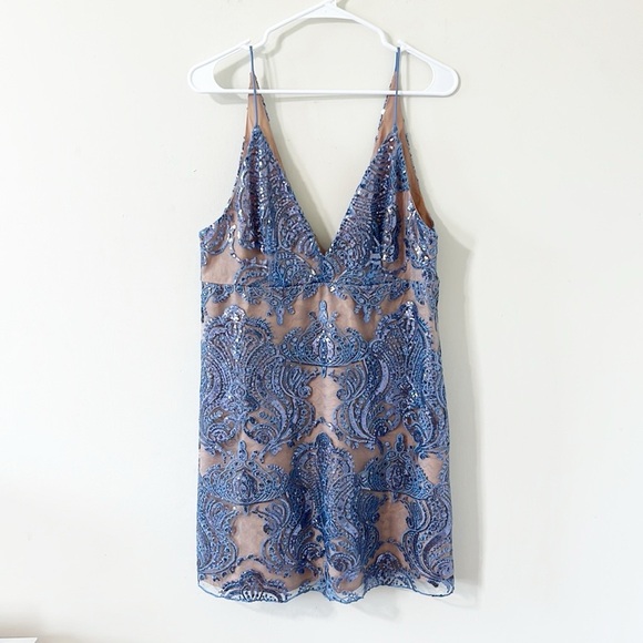 Free People Night Shimmers Mini Dress Blue Size 12 - Picture 3 of 13